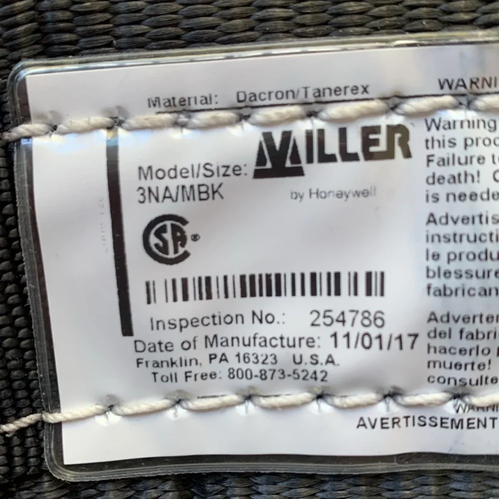 Honeywell Miller model/size 3NA/MBK climbing belt harness